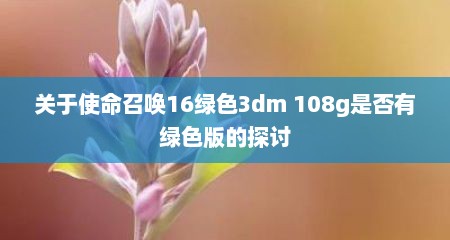 关于使命召唤16绿色3dm 108g是否有绿色版的探讨